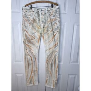 Purple Brand P001 White Brush Stroke Jeans Mens Size 36x31 Slim Fit Distressed